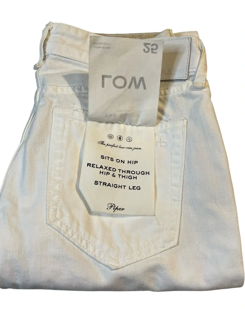 Rag & Bone New York Piper, Low-Rise Straight Leg, What/Tan‎ Wash, Size 25